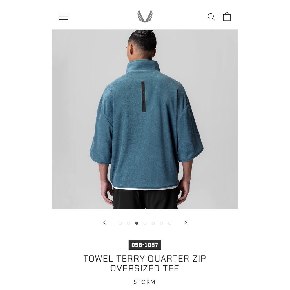 ASRV Towel Terry Quarter Zip Oversized Tee Performance Wear Athleisure Size M
